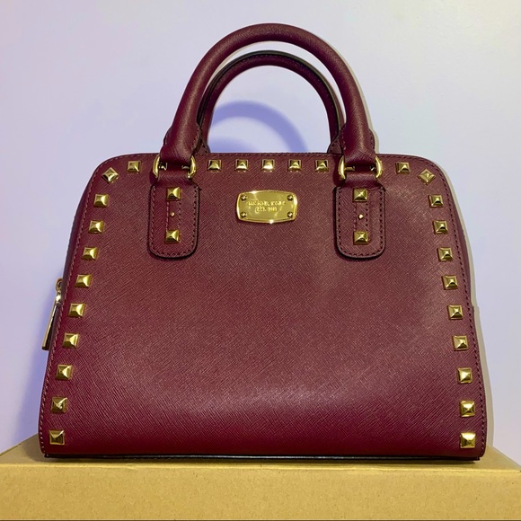Michael Kors - Sandrine Studded Satchel - Burgundy - Picture 1 of 7